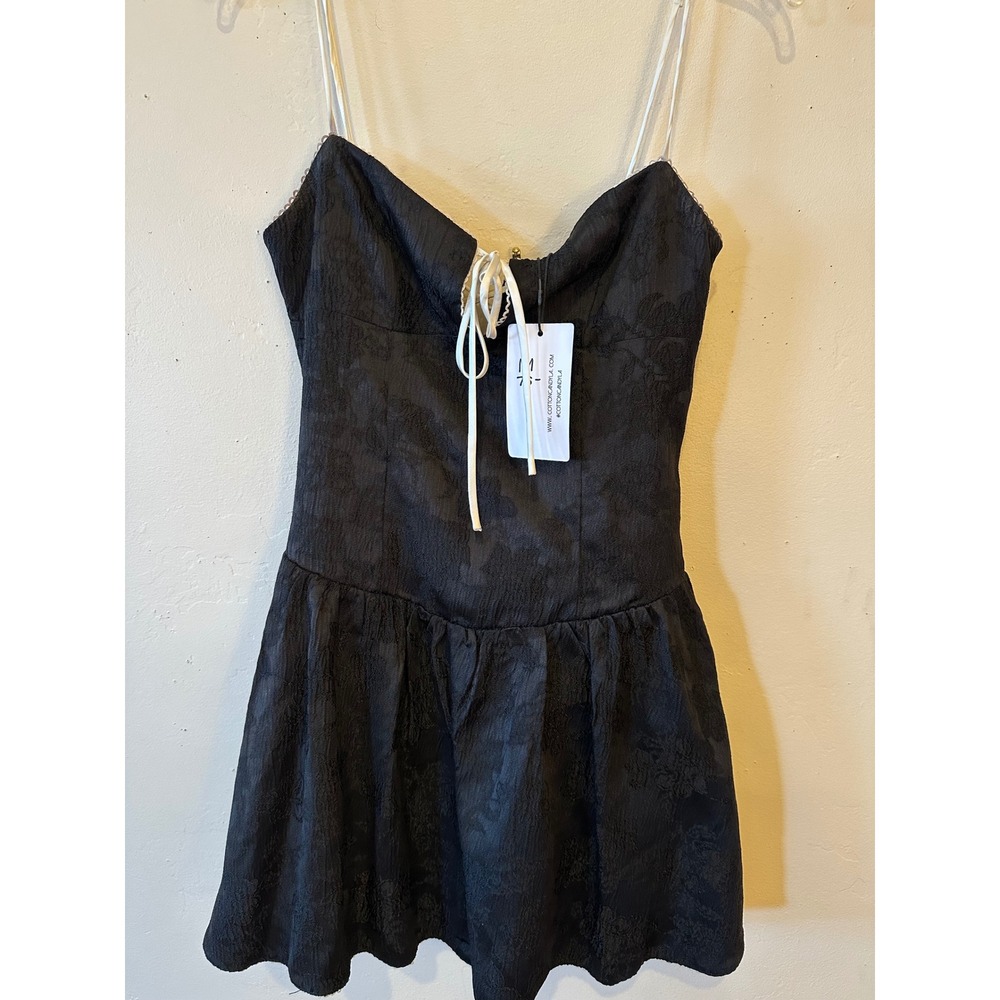 Cotton Candy LA Black Floral Jacquard Lace Up Mini Dress CD-13343 Size M NWT